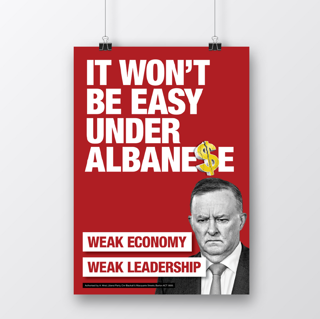 Liberal Party 2022 Poster: It Won't Be Easy Under Albane$e